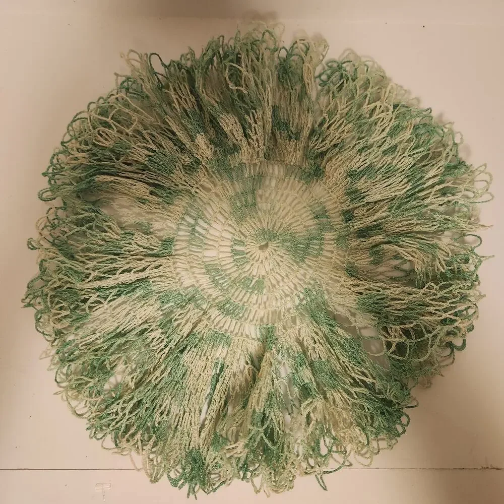 Vintage green & White Handmade Ruffled Doily